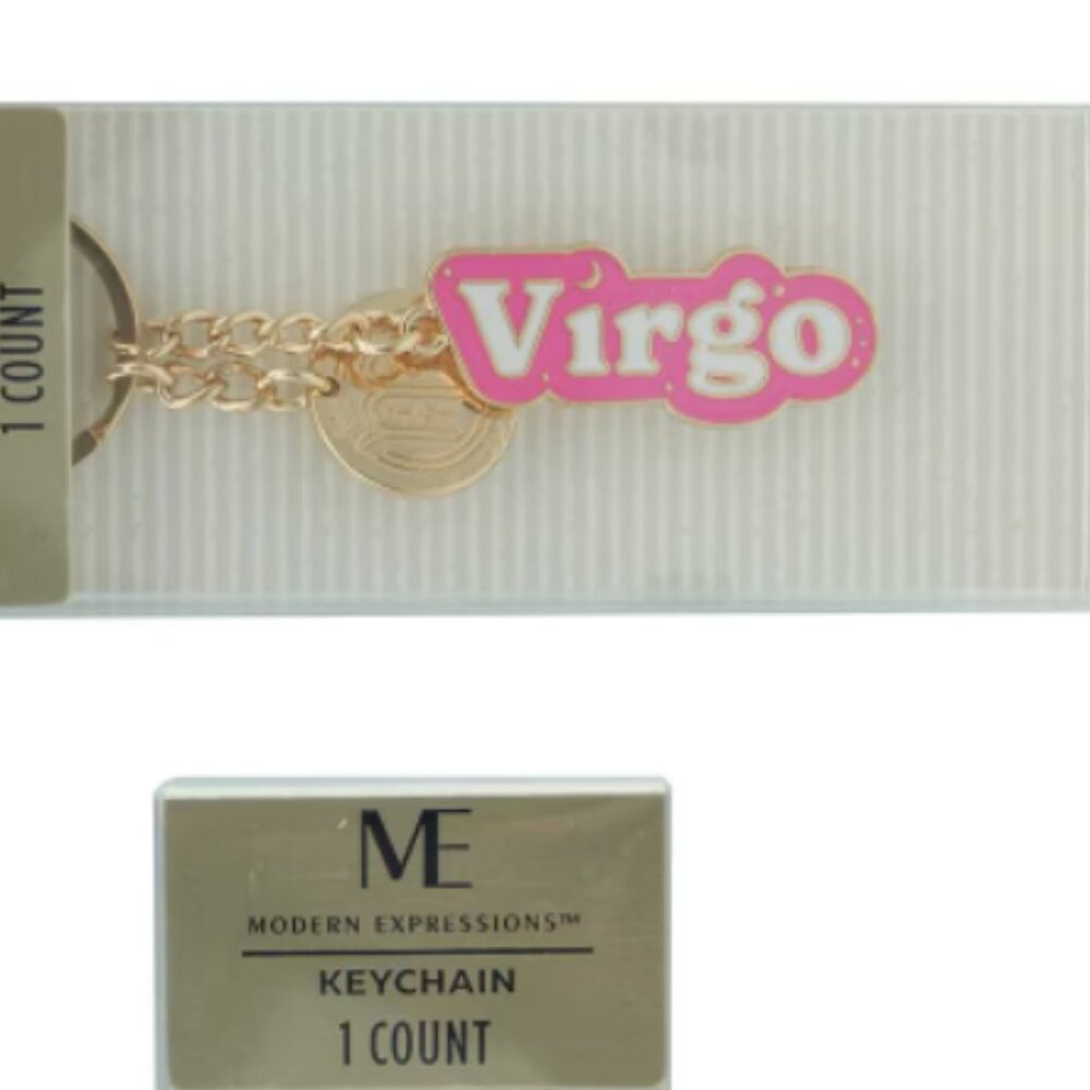🎀 Virgo Zodiac Keychain Pink, White & Gold Tone NEW - Picture 2 of 2